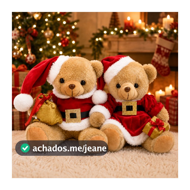Casal Urso e Ursa Natalino Roupa Papai Noel 20cm Decoração Arvore Natal Enfeite