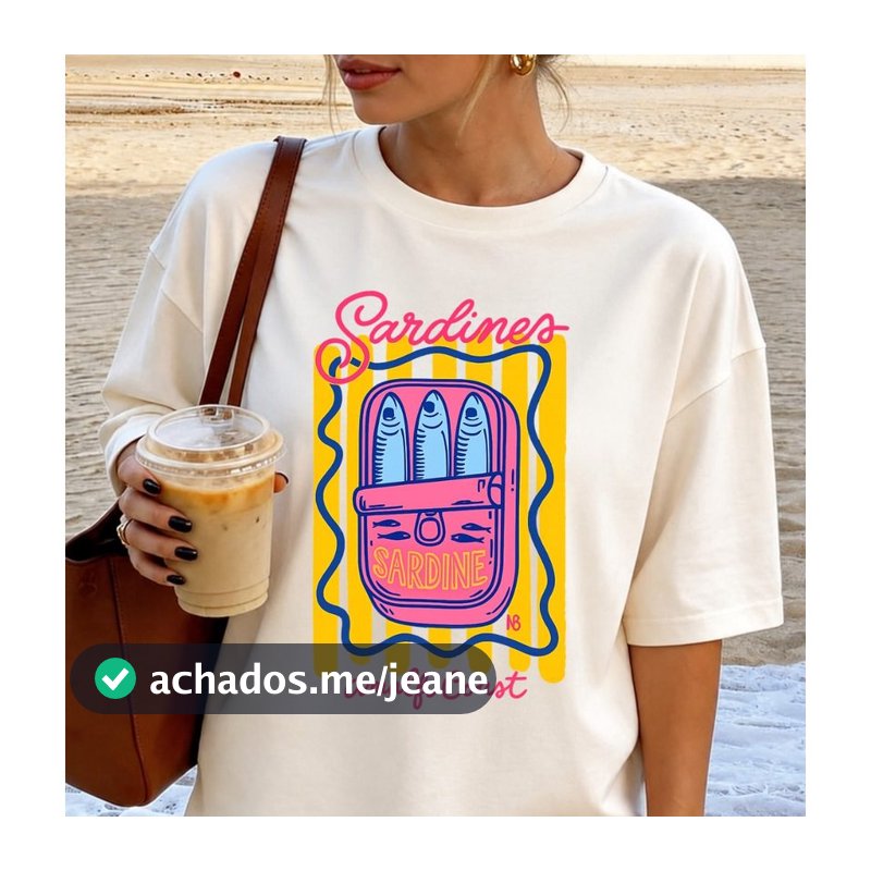 Camiseta Feminina T-shirt Estampada SARDINHAS Camisa 100% Algodão Dia a Dia Passeios Manga Curta Gola Redonda