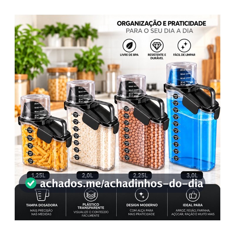 Kit 4 Dispenser Multiuso Premium Pote Hermético Acrílico TampaDosador Porta Mantimento Cozinha Lavanderia Sabão Liquidos