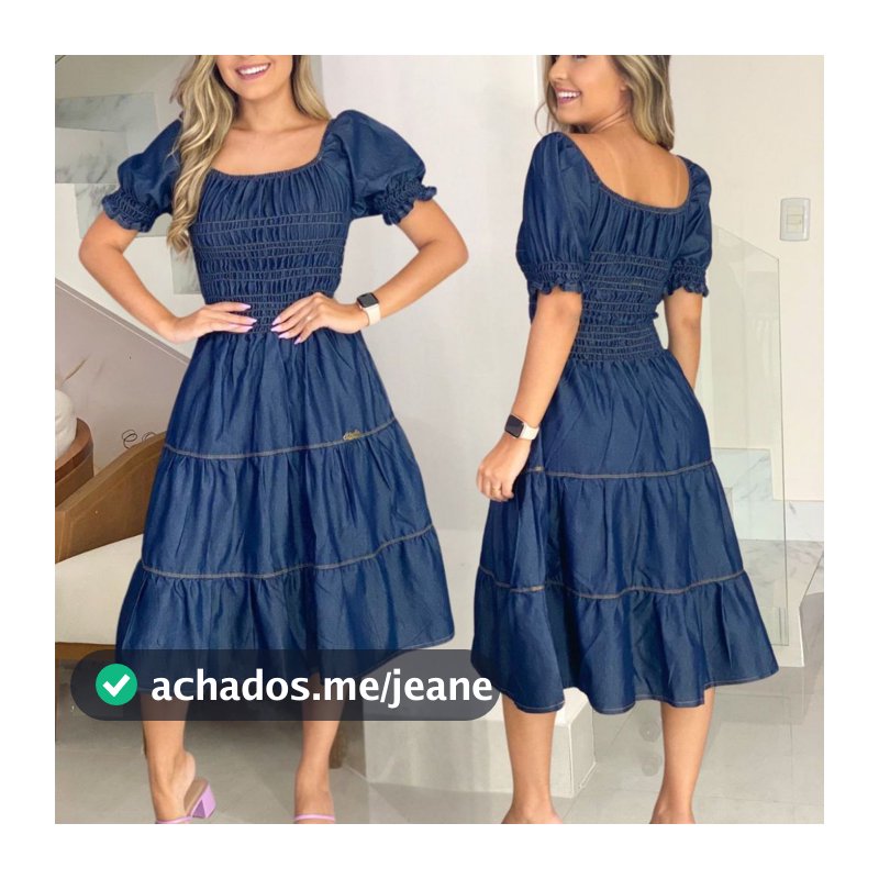 Vestido Jeans Midi 3 Marias Rodado Moda Evangelica cristã elastico Soltinho com Elastex na cintura