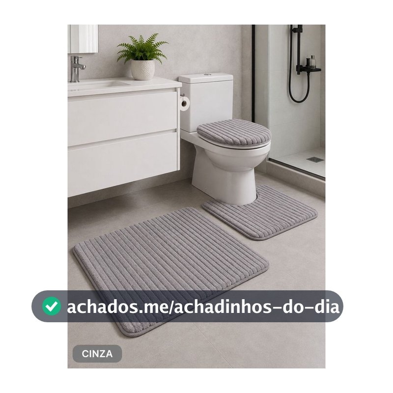 Tapete para Banheiro Canelado kit com 3 peças Antiderrapante Super Soft 3 Peças Algodão Pelúcia