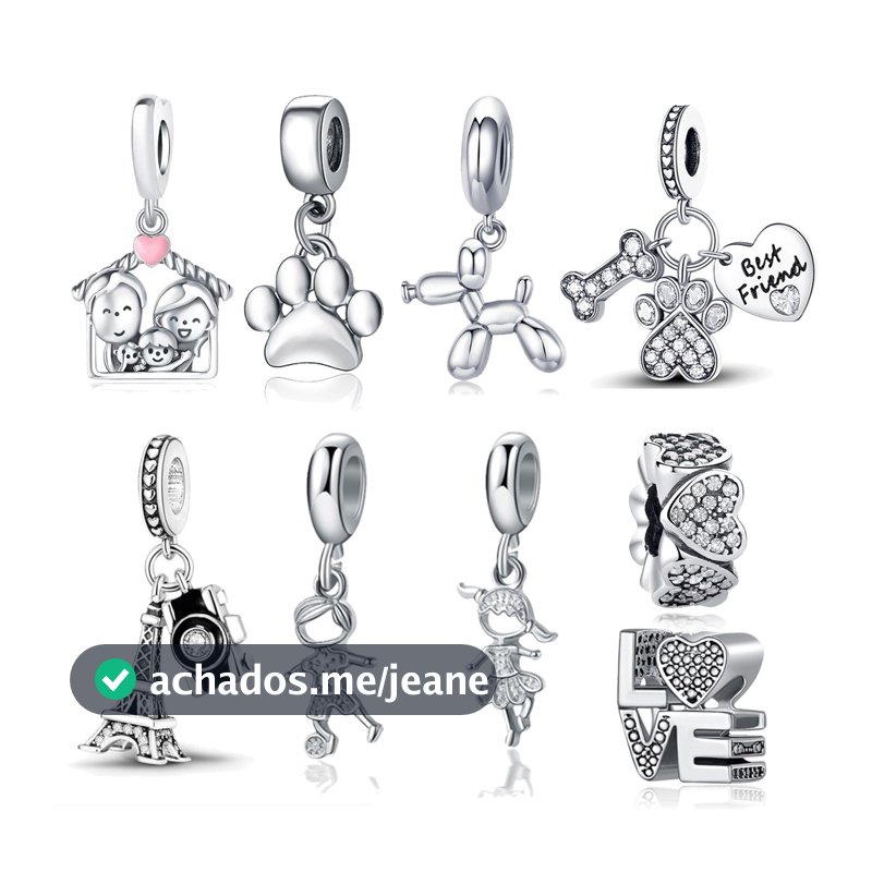 Berloques 925 prata Amuletos Cor Prata Diamante Acessórios De Pulseira Charme Pingente