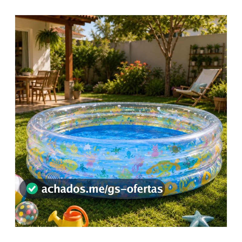 Piscina Inflável Infantil 3 Anéis Transparente 253 Litros Fundo Do Mar Para Crianças, Bebes, Campo, Praia Bem Resistente