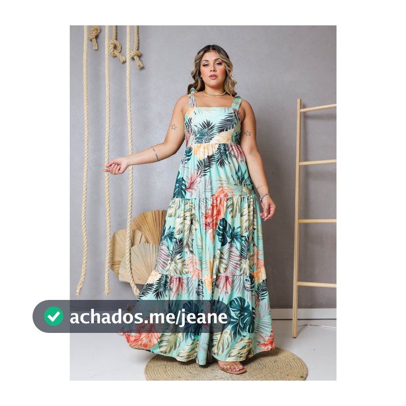 Vestido Plus Size Longo Três Marias Com Laço No Ombro Ref 29
