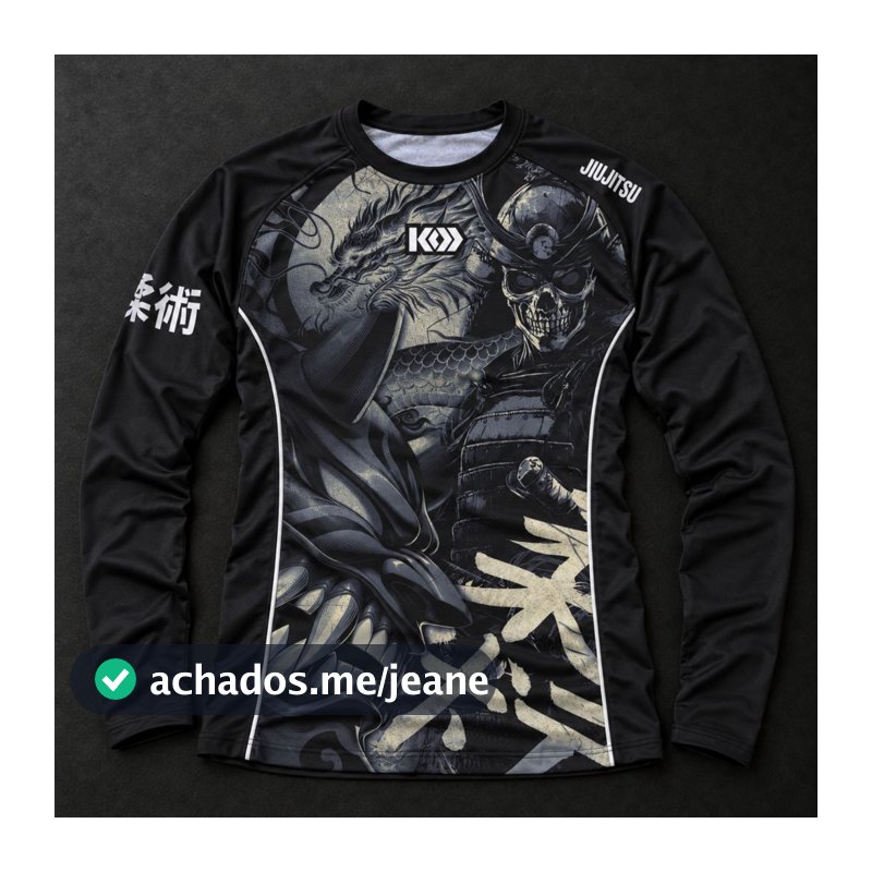 Camiseta Rash Guard Samurai Oriental Masculina Feminina Jiu Jitsu Manga Longa Compressão Nogi MMA
