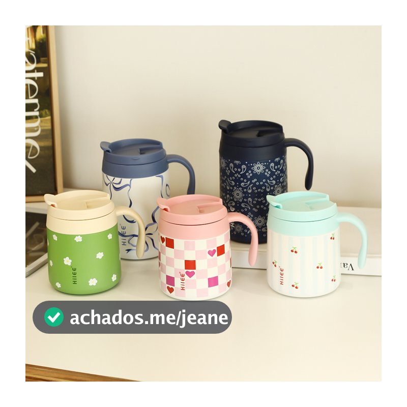 HILEE Copo Térmico Inox 350/500ml com Alça para Café e Chá, Quente e Frio, Mesa Escritório e Casa