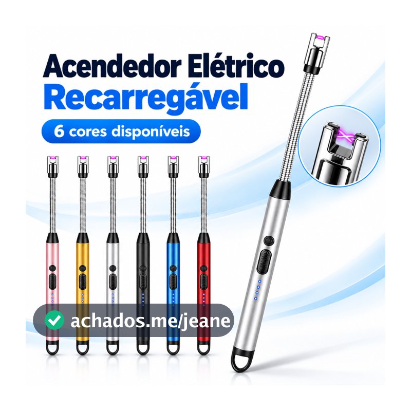 Acendedor Elétrico Recarregável USB Haste Flexível 26cm Sem Chama para Fogão Vela Churrasqueira