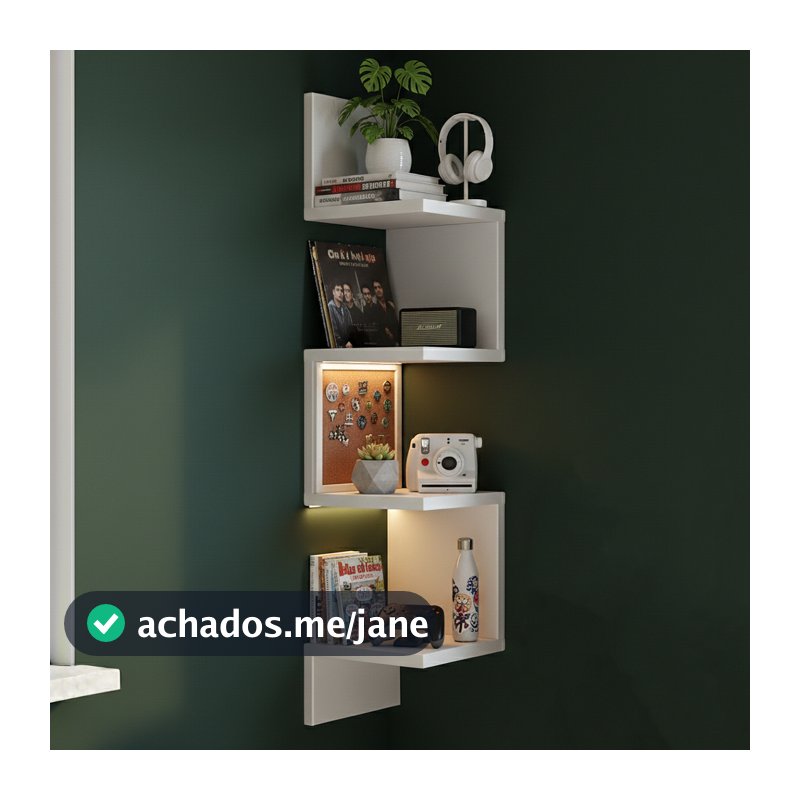 Prateleira De Canto Reto Branco Estante Livros Nicho 80 Preta