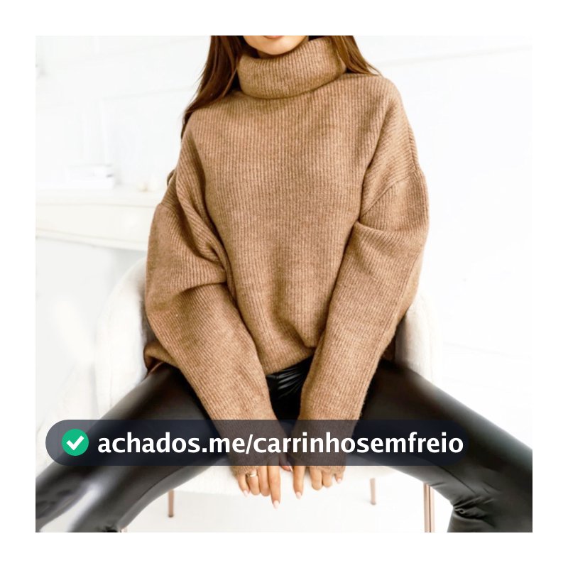 Max Blusa Trico Manga Longa Com Gola Alta Tamanho Grande