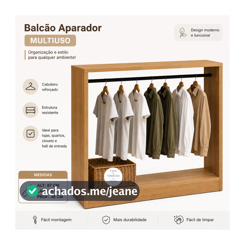 Balcão Expositor de Roupas com Cabideiro Multiuso Ideal para Loja, Closet e Quarto- 81