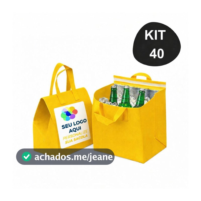 KIT 40 Sacolas Bolsa Termica Personalizada Envie Seu Logo Portatil Grande Cooler 12 Litros