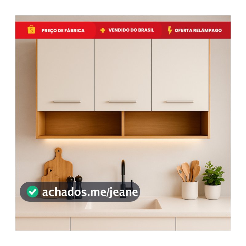 Armário Aéreo 3 Portas Cozinha Quarto Garagem Escritório com Nicho Multiuso Organizador