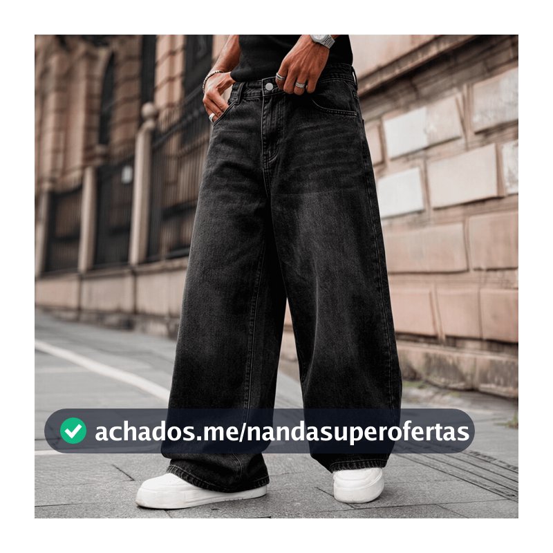 Calça Balão Jeans Baggy Masculina Boca Larga Streetwear Oversized Premium Casual Hip Hop Skate Moda Urbana Unissex