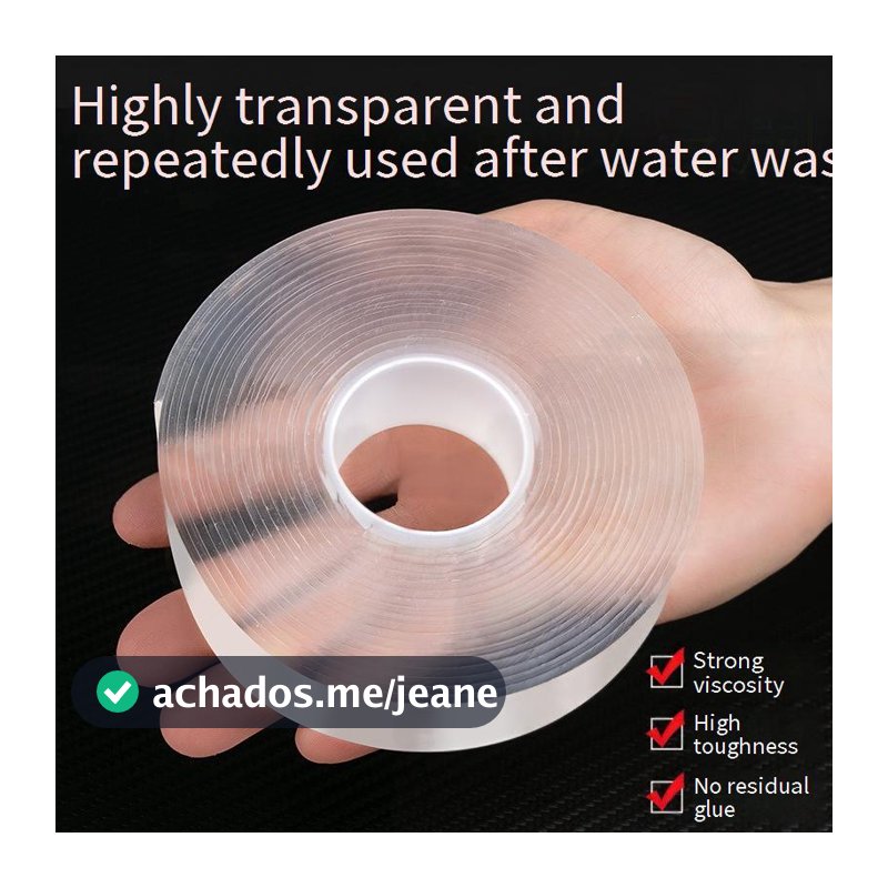 Fita Dupla Face NANO 20mm x 1/2/5m Transparente Reutilizável Impermeável para Uso Doméstico