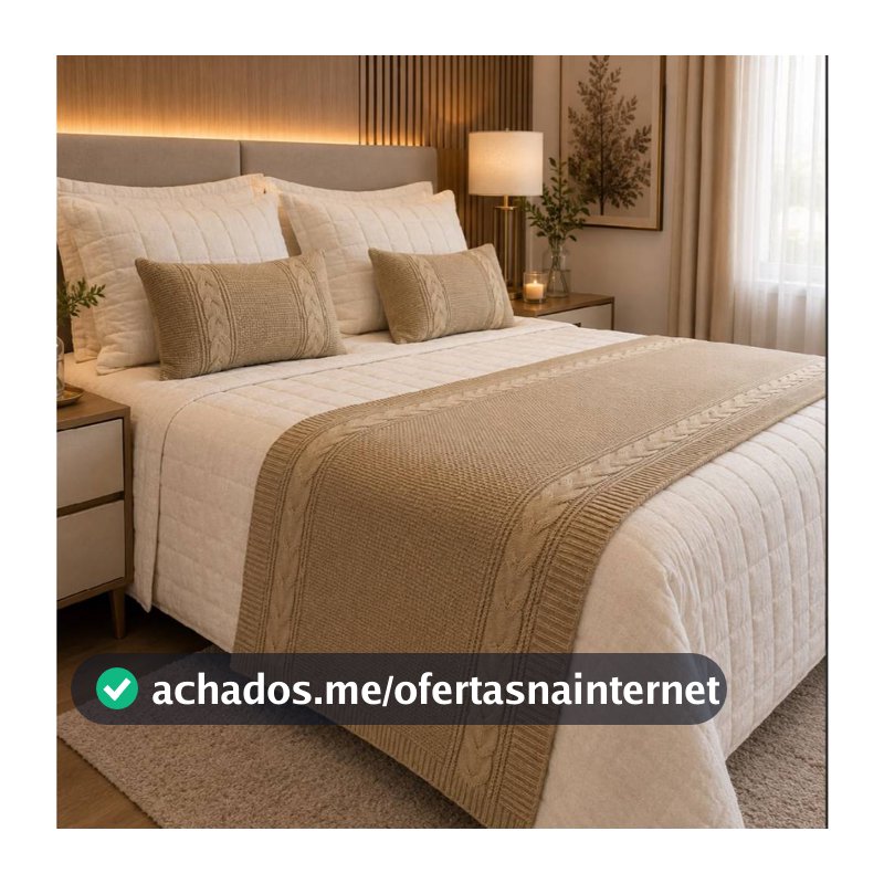 Kit Peseira Tricot Manta Trança Lateral Cama Casal Queen King + 2 Capa Almofada 30x50 Tricot Premium