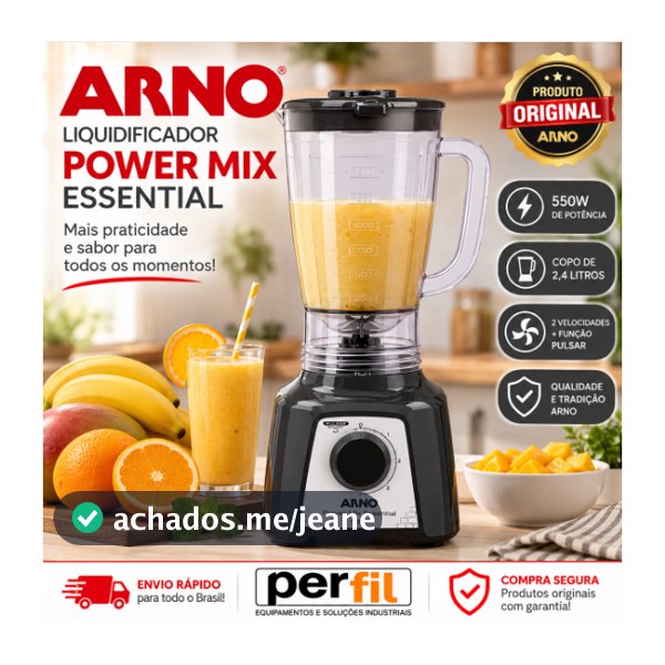 Liquidificador 127v 2,4L LQ19 Potente 127v Preto e Cromado Arno