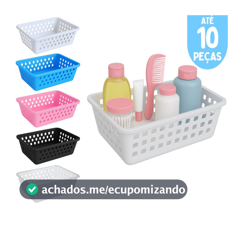 Kit ate 10 Cesto Organizador Medio 20x15x6cm Branco Transparente Rosa Azul Preto