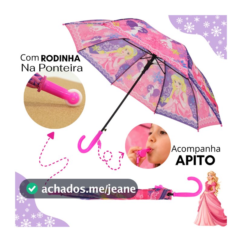 Guarda Chuva Infantil Menina Automático Reforçado Com Rodinha e Apito | Guarda Chuva Rosa Escolar Guarda Chuva Divertido