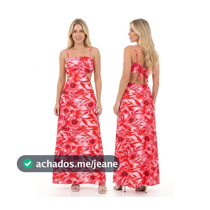 VESTIDO LONGO ESTAMPADO DECOTE QUADRADO