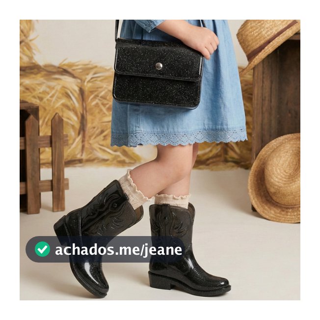 Kit Bota Infantil Feminina Texana Cano Alto Boiadeira Rodeio + Bolsa PVC Transversal Brilhante