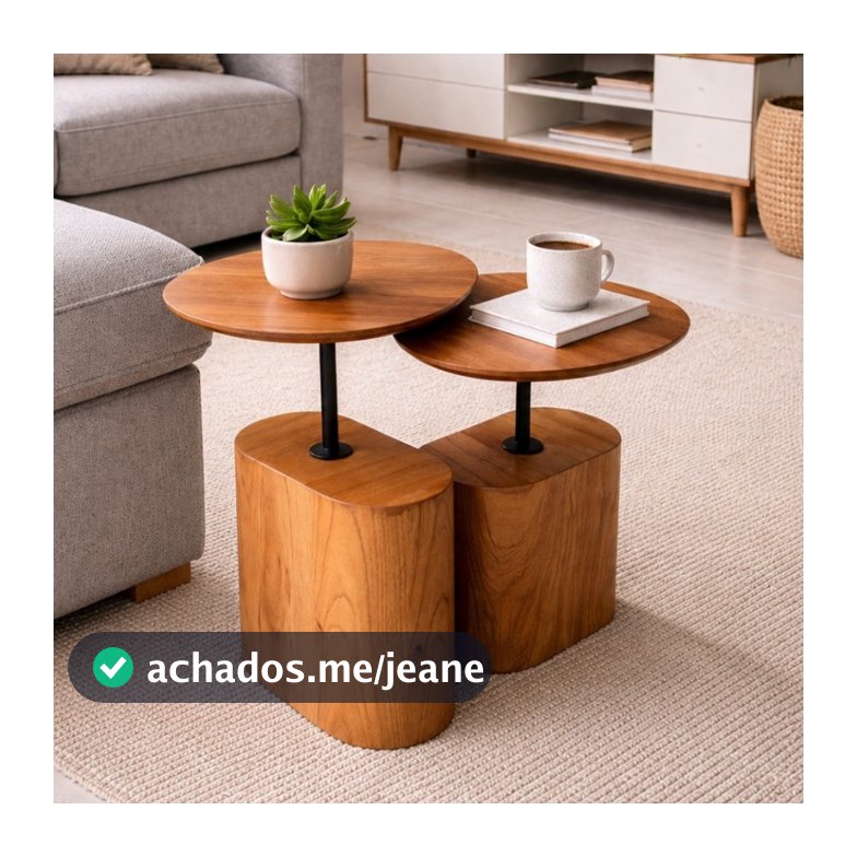 Conjunto Mesa Lateral Orion Vivare Design Moderno e Sofisticado Base em madeira Mesinha Multiuso
