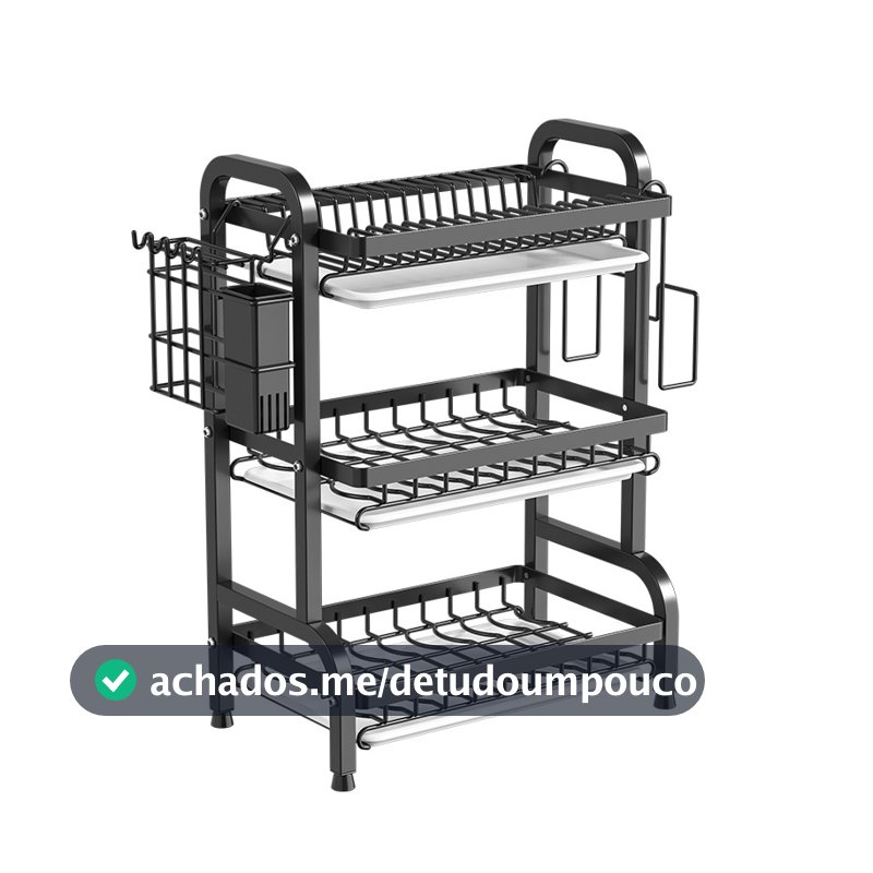 haosin Escorredor De Pratos Preto Em Aço Inoxidável Com 3 Camadas