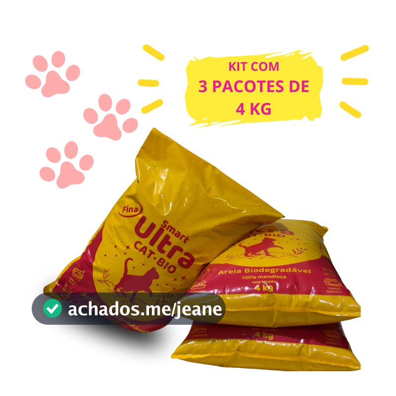 Kit 3 Pacotes de Areia Higiênica 4kg para Gatos – Biodegradável, Segura e Longa Duração