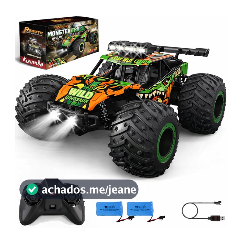Carrinho Controle Remoto Off Road Monster Truck Super Velocidade 25km 2 Baterias Dinossauro Kizumba