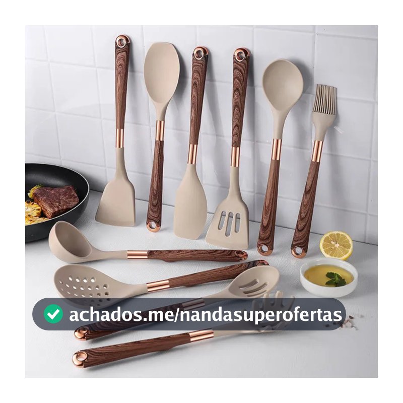 Kit De Talheres Silicone Belmont Bege 10 Peças Grande Moderno Luxo