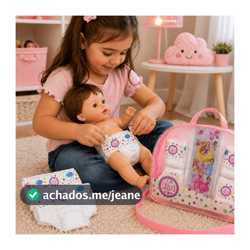 Kit Fraldinha Bebê Fralda de Boneca Reborn pequena Bolsa Infantil Adesivo Acessórios ED1 Brinquedos