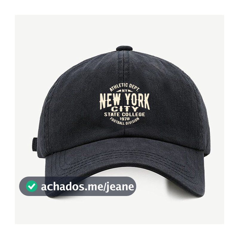 Bone baseball masculino preto NY City CollegeCom regualgem cores bege e branco