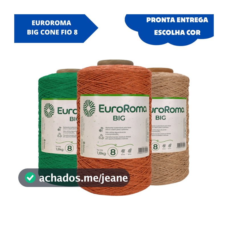 Barbante EuroRoma Big Nº 8 1,8kg 1371m Fio para Crochê Artesanato 85% Algodão