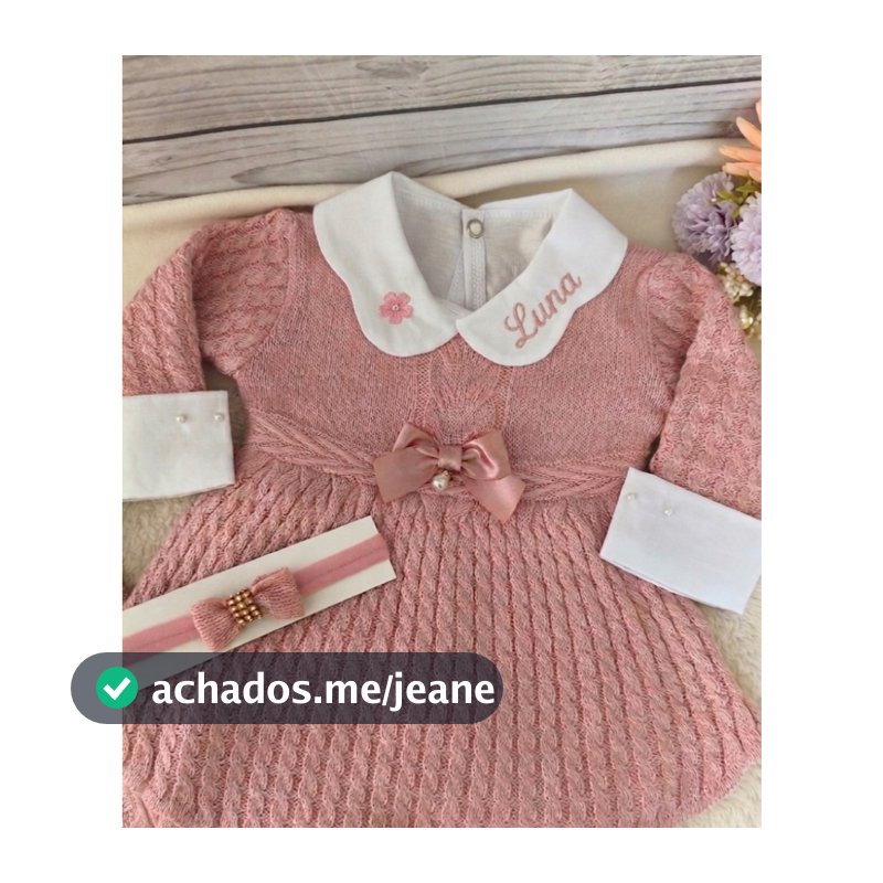 Saída de Maternidade Personalizada Menina Rose  em tricot com nome Bordado kit 5 peças