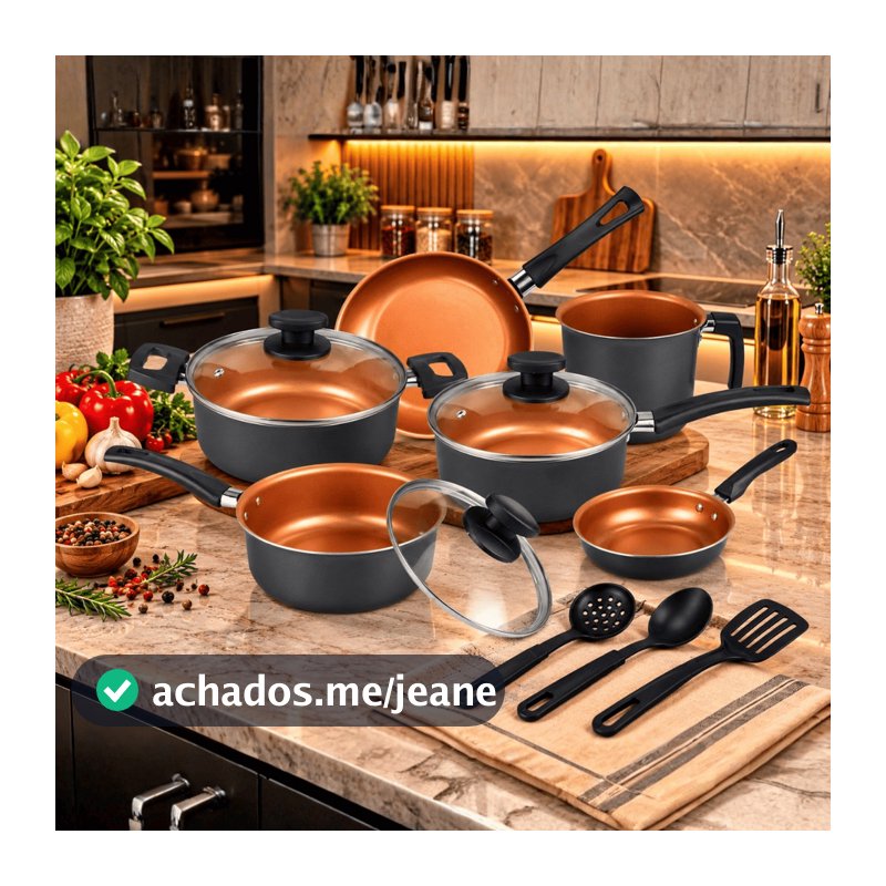Jogo de Panelas Kit 9 Pçs Antiaderente Tampa Vidro Teflon