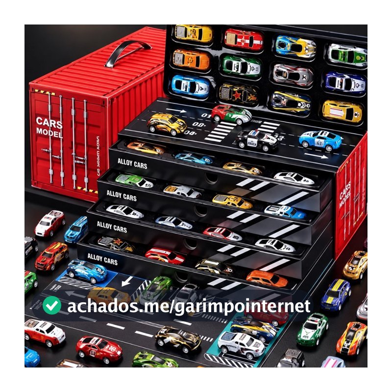 Kit 48 Carrinhos Miniatura Metal Fricção com Container Pista Brinquedo Infantil Coleção
