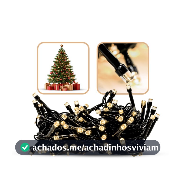 Pisca Pisca Natal 10m 100 Led Branco Quente Luzes 8 Funções Decoração Luz