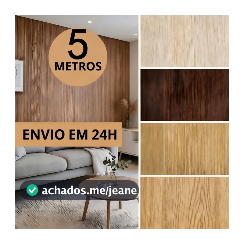 Papel Adesivo Madeira 5 Metros x 45cm Realista 3D para Decoração de Ambiente, Envelopamento de Móveis