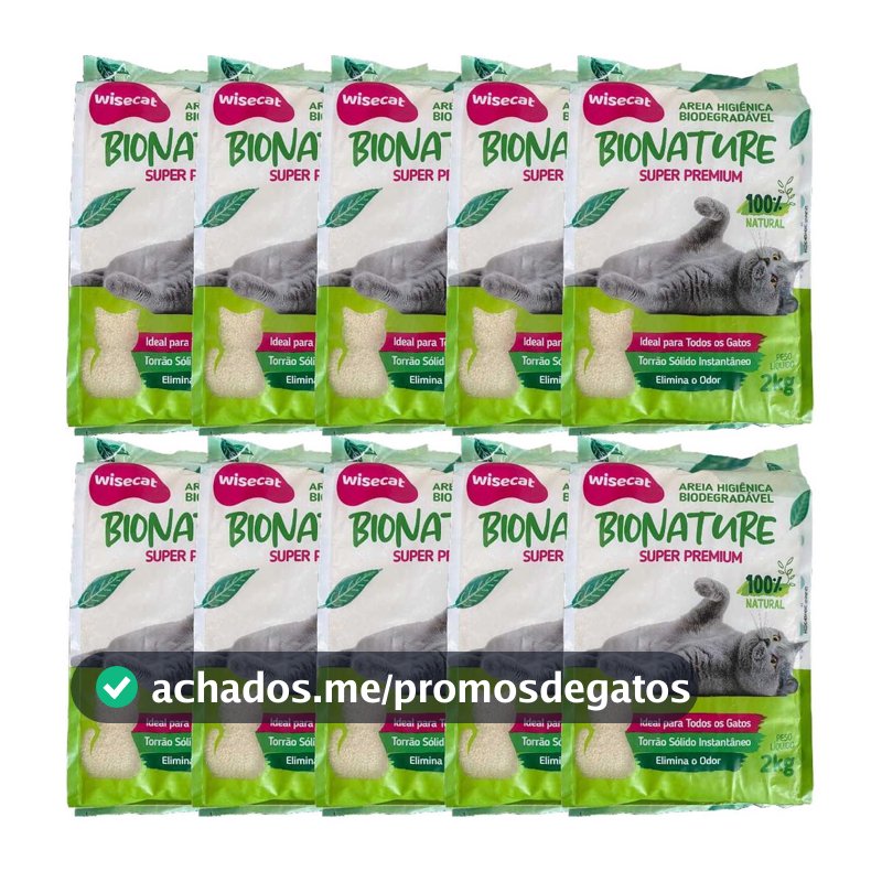 Areia Higiênica De Mandioca Para Gatos Wisecat 2kg kit 10Un