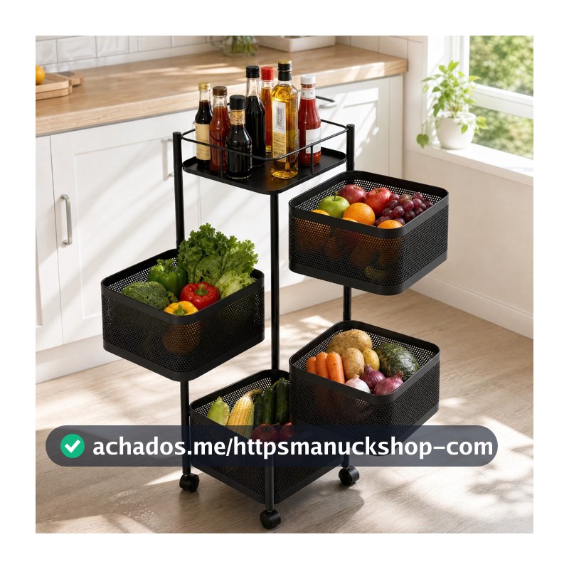 Fruteira De Chão 4 Cestos Articulados Metal Cozinha Organizador Vertical Com Rodinhas