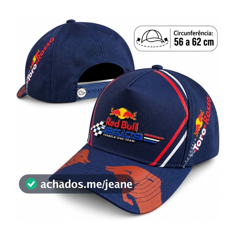Boné Red Bull Racing Azul Marinho aba vermelha Fórmula 1 Aba Curva Snapback Ajustável Trucker