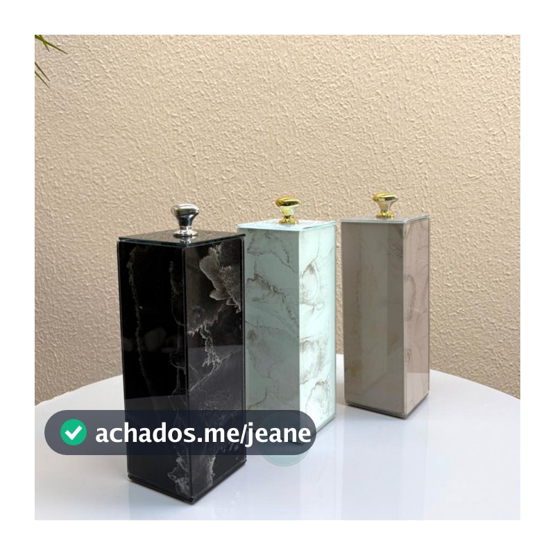 Porta Escova de Dente Organizador De Vidro Com Tampa Metalizada Efeito Mármore