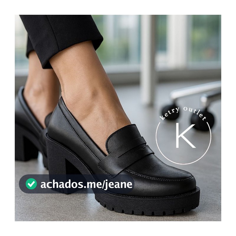 Sapato Mocassim Salto Médio Tratorado Slip On Casual