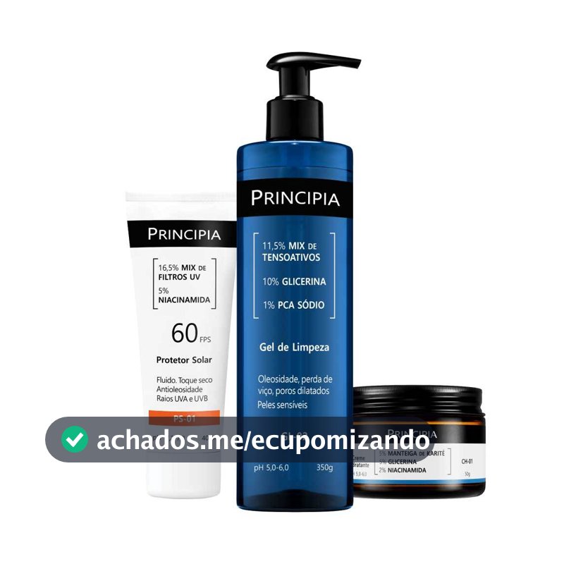 Principia Kit Peles Sensíveis c/ Gel de Limpeza Gl-02 + Creme Hidratante CH-01 + Protetor Solar PS-01 FPS 60