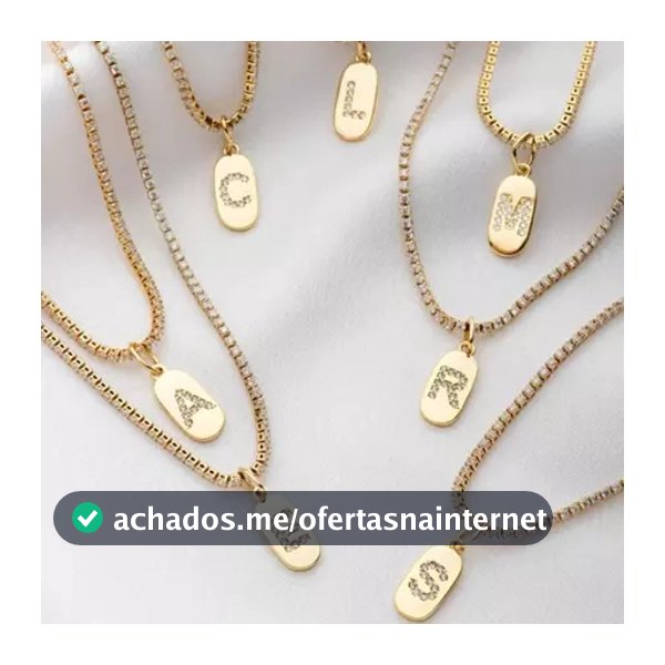 Colar Riviera de Plaquinha com Pingente Letra Personalizadas – Semijóia Banhada a Ouro 18K