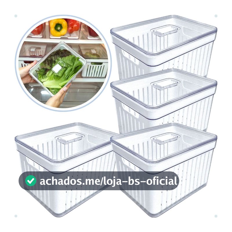 Kits Organizadores De Geladeira Clear Com Tampa E Cesto Drenagem