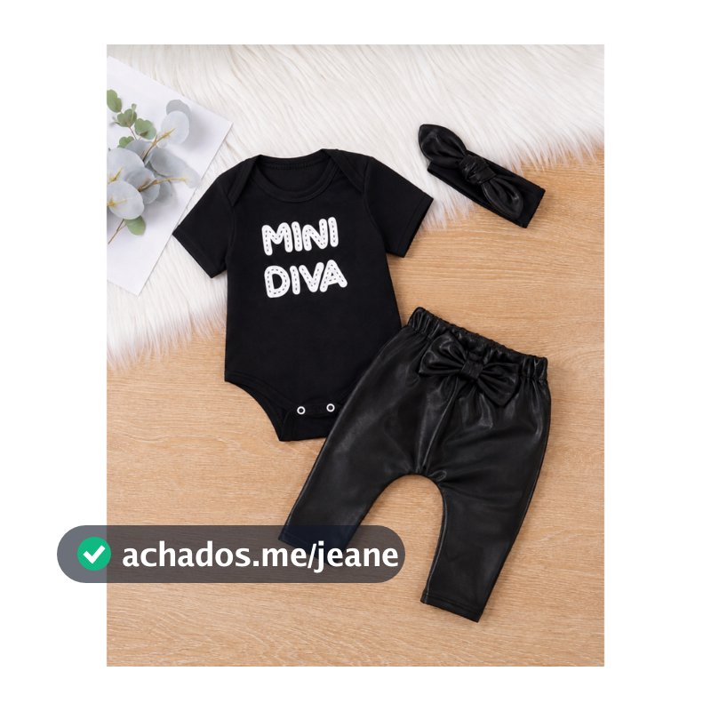 Conjunto Menina Bebê Mini Diva Calça Cirrê Manga Body Manga Longa Algodão Faixa Laço Moda Baby