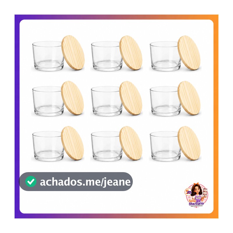 Kit 6/12/24 Potes de Vidro 150ml com Tampa Madeira Velas Artesanais Lembrancinhas Nadir