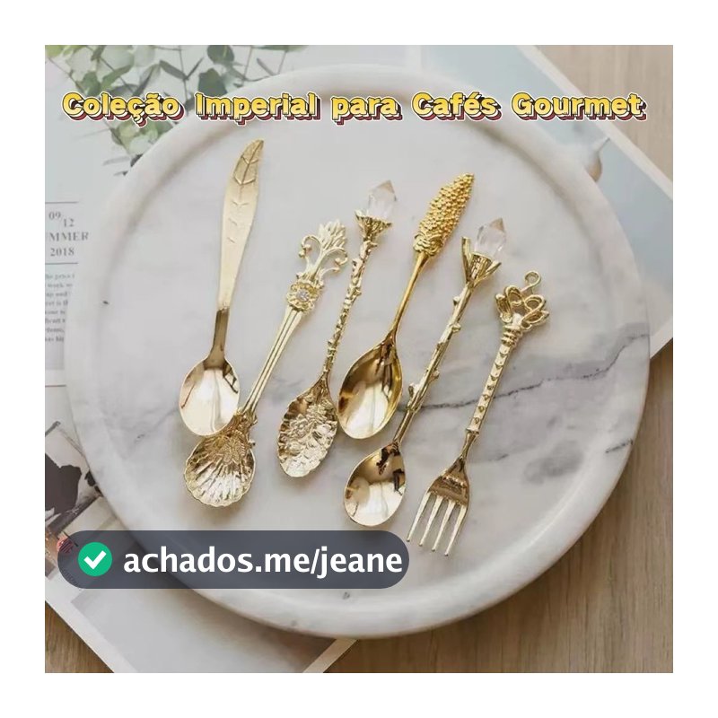 Kit 6 Colheres Vintage para Café Gourmet - Acabamento Ouro Antigo Resistente