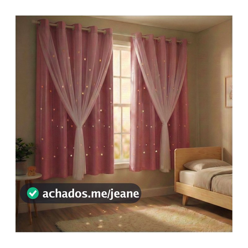 Cortina Blackout Corta Luz PVC Estrelas Com Voil Infantil Várias Cores 2,80 X 1,60  Para Quarto Sala