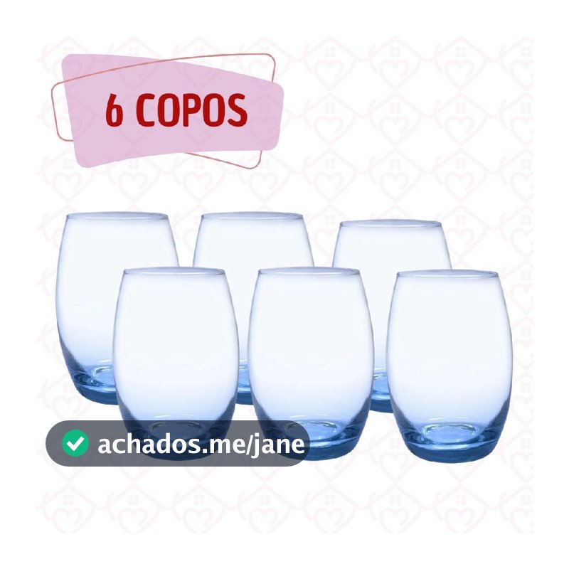Conjunto 6 Copos Elegantes Azul 450ml Califórnia Grande Luxo